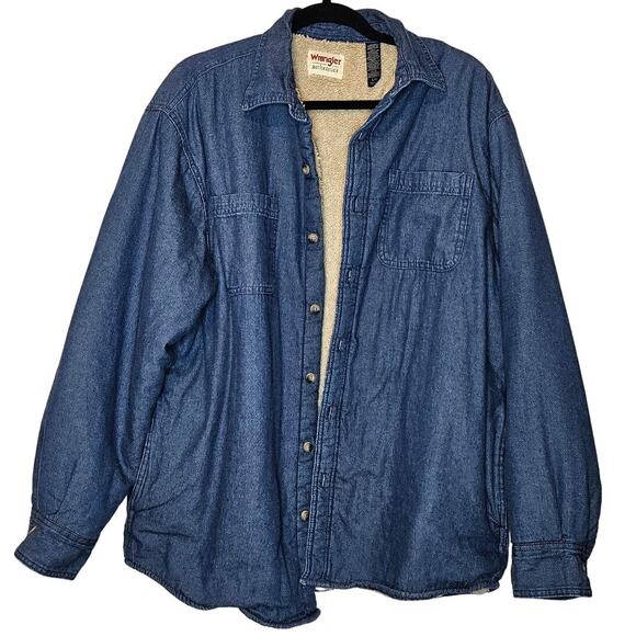 Wrangler Sherpa Shacket Men's Sz Large Lined Denim Work Shirt Coat Jacket - Picture 1 of 6